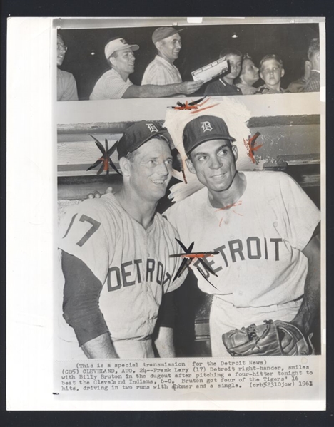 1961 Detroit Tigers BILL BRUTON & FRANK LARY Vintage News Wire Photo