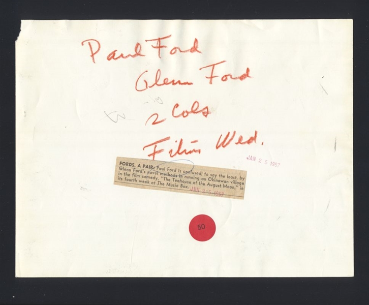 1956 PAUL FORD & GLENN FORD On THE TEAHOUSE OF THE AUGUST MOON Original Photo