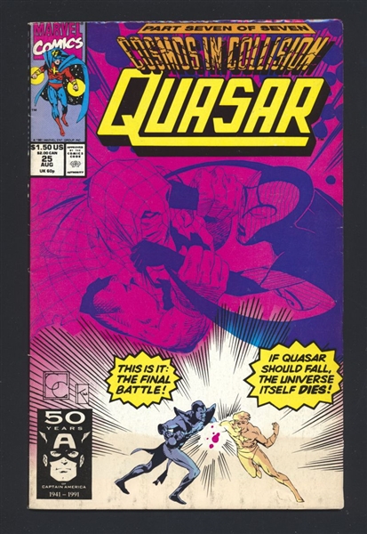 Quasar #25 FN 1991 Marvel Cosmos In Collision p7 Comic Book