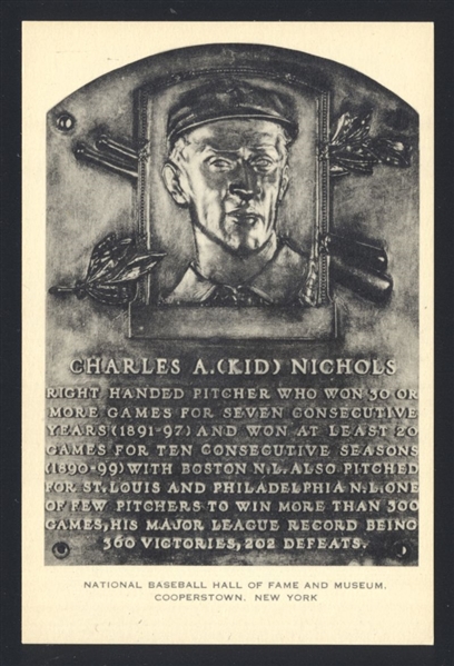 1953-55 Artvue Hall of Fame Plaque Postcards KID NICHOLS Boston HOF