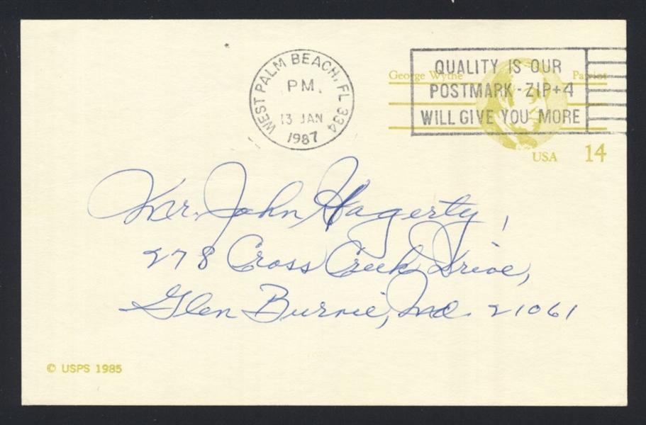 DOM DiMAGGIO SIGNED Postcard GPC (d.2009) 1946 Boston Red Sox