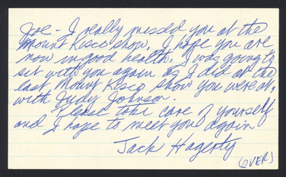 JOE SEWELL SIGNED 3x5 Index Card (d.1990) HOF 1920 Indians 1932 Yankees