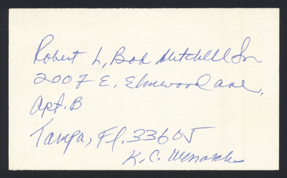 BOB MITCHELL SIGNED 3x5 Index Card (d.2019) Negro Leagues 1954 Monarchs