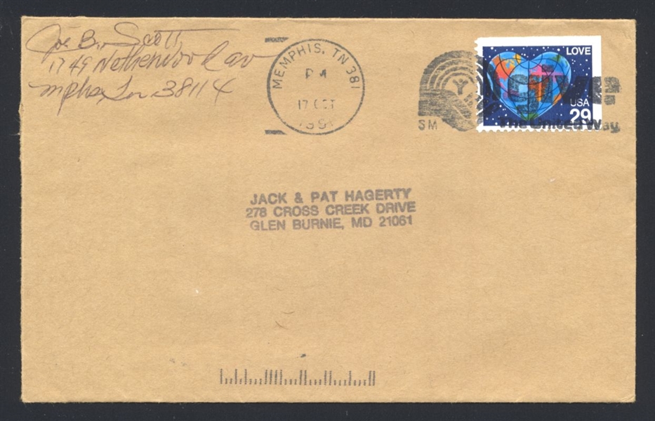JOE BURT SCOTT SIGNED Envelope (d.2013) Negro Negro Leagues Black Yankees