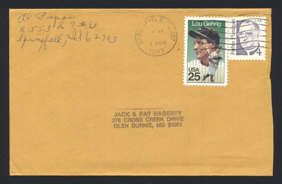 AL PAPAI SIGNED Envelope (d.1995) St. Louis Browns Cardinals Red Sox