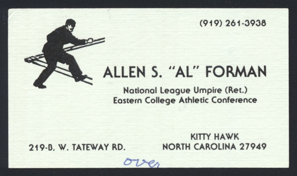 AL FORMAN SIGNED Business Card (d.2013) National League NL Umpire