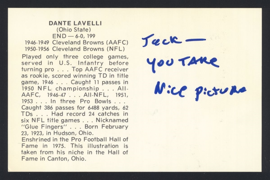 DANTE LAVELLI 1950s Cleveland Browns SIGNED Photo (d.2009) HOF
