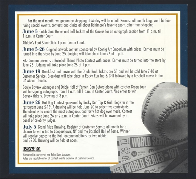 DON BUFORD & GREGG ZAUN SIGNED Marley Baseball Classic Flier Orioles 1993
