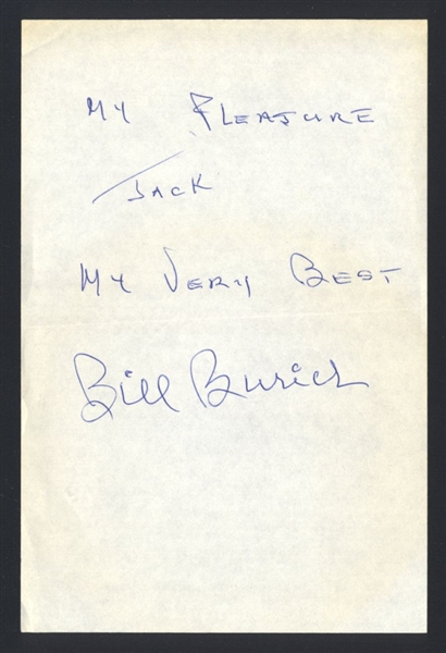 BILL BURICH SIGNED Note Handwritten Letter (d.2009) 1942 Philadelphia Phillies