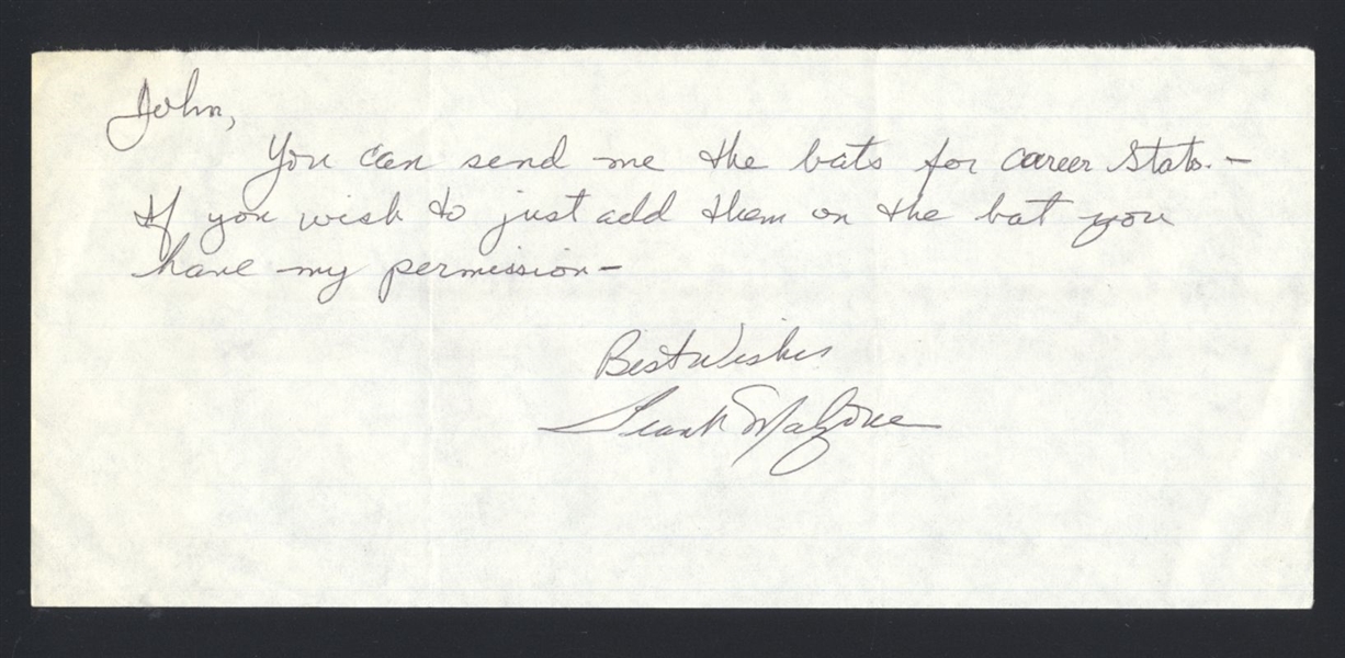 FRANK MALZONE SIGNED Note Handwritten Letter (d.2015) Boston Red Sox Angels
