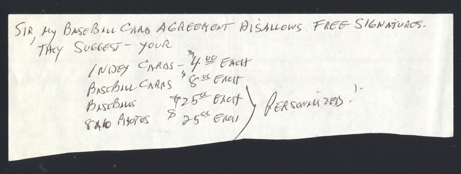 EDDIE STANKY Handwritten Note (d.1999)
