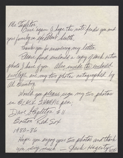 DAVE E STAPLETON SIGNED Note Handwritten Letter 1987 Milwaukee Brewers