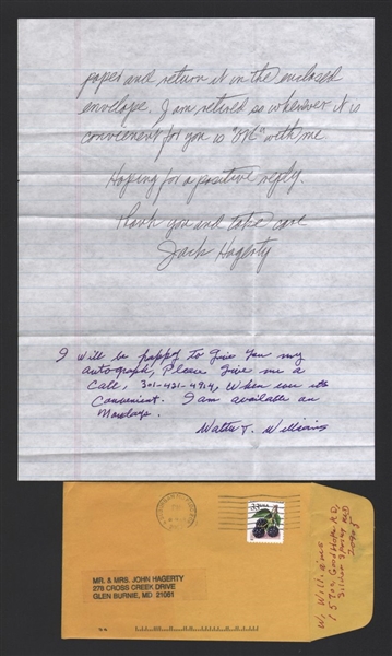 WALTER WILLIAMS SIGNED Note Handwritten Letter (d.2014) 1939 Newark Eagles