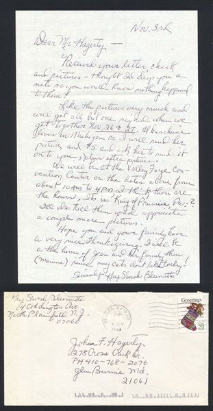 KAY BLUMETTA SIGNED Handwritten Letter (d.1997) AAGPBL Daisies Kalamazoo Lassies