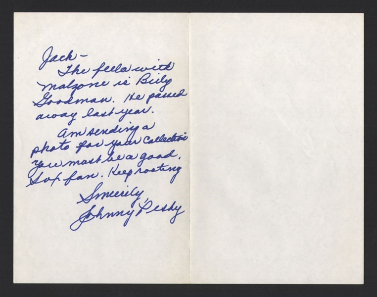 JOHNNY PESKY SIGNED Handwritten Letter (d.2012)