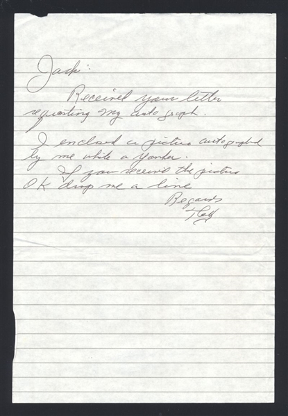THAD TILLOTSON SIGNED Handwritten Letter (d.2012) New York Yankees