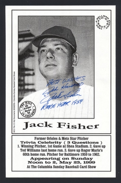 JACK FISHER SIGNED Photo 1959 Baltimore Orioles 1964 New York Mets