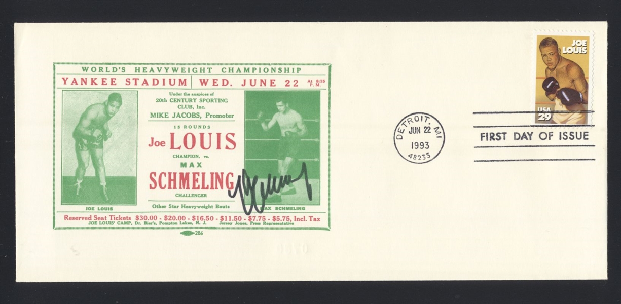 MAX SCHMELING SIGNED Cachet First Day Cover FDC (d.2005) HOF Joe Louis Day