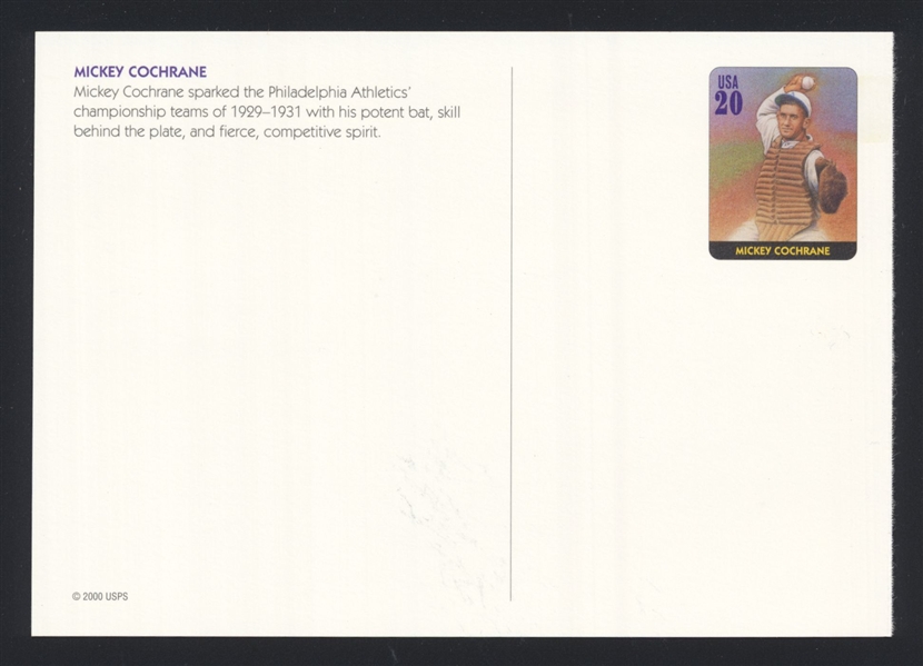 MICKEY COCHRANE Philadelphia Athletics 20-Cent Prepaid USPS Postcard 2000 HOF