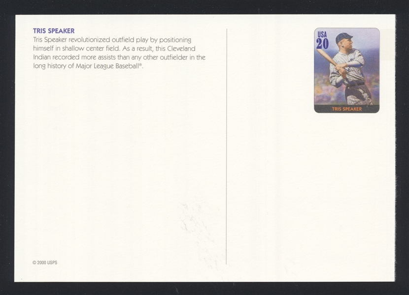 TRIS SPEAKER Cleveland Indians 20-Cent Prepaid USPS Postcard 2000 HOF