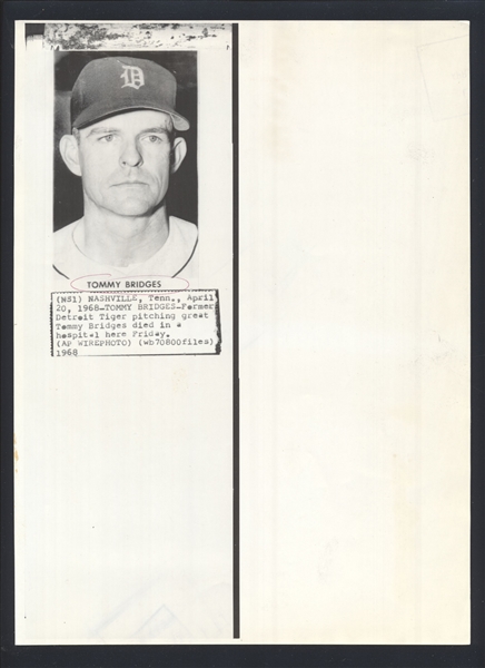 Detroit Tigers TOMMY BRIDGES ca 1940s Vintage Photo