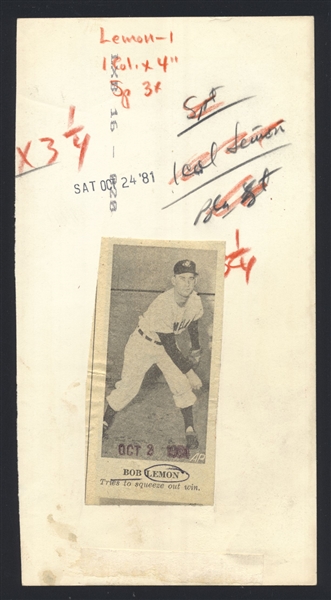 1954 Cleveland Indians BOB LEMON Original Photo HOF