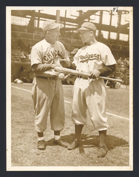 1947 Dodgers EDDIE STANKY & Cubs UNIDENTIFIED Original Photo by Barney Stein