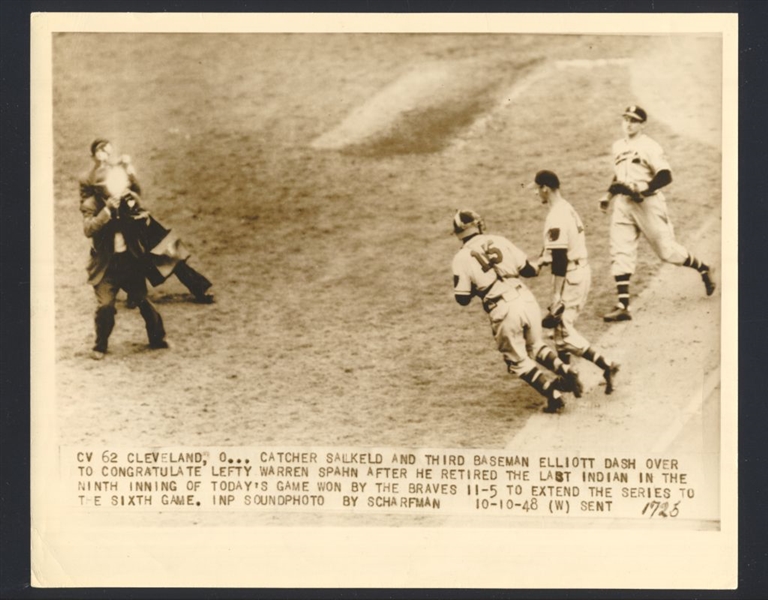 1948 Braves WARREN SPAHN, BOB ELLIOTT & BILL SALKELD World Series Wire Photo