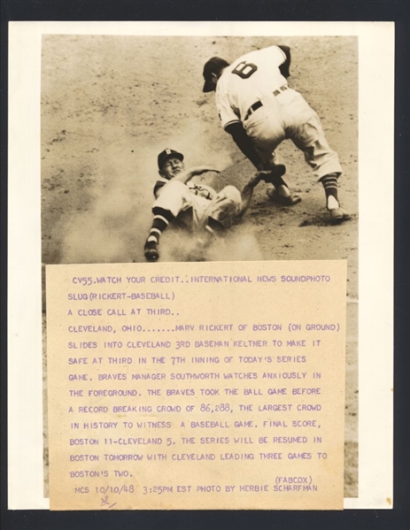 1948 WORLD SERIES Braves MARV RICKERT Sliding Original Photo by Herb Scharfman