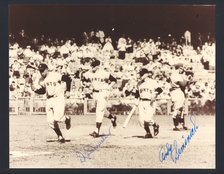 1950s GIants WILLIE MAYS & DON MUELLER w/ ANDY SEMINICK SIGNED Photo (d.2004)