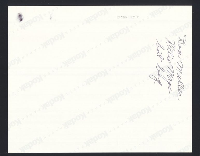 1950s GIants WILLIE MAYS & DON MUELLER w/ ANDY SEMINICK SIGNED Photo (d.2004)