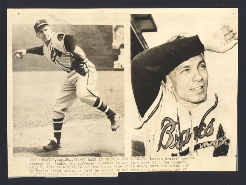 1948 Boston Braves EDDIE STANKY Vintage Wire Photo