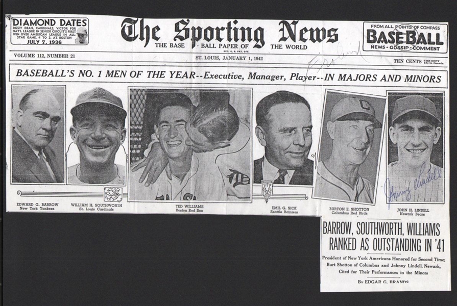 JOHNNY LINDELL ca 1942 Newark Bears Minor League SIGNED Cut (d.1985)