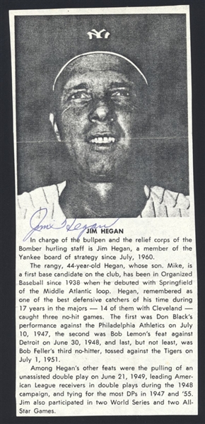 JIM HEGAN ca 1950s New York Yankees SIGNED Cut (d.1984)