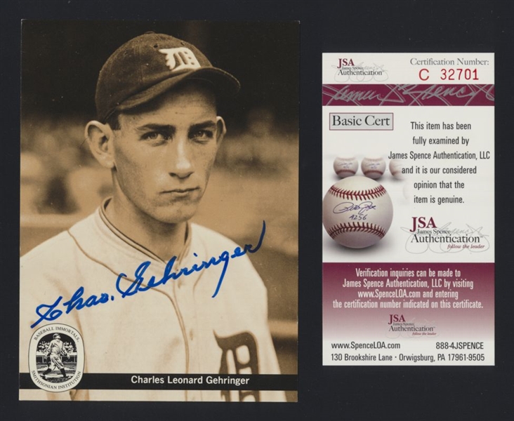 CHARLIE GEHRINGER (d.1993) SIGNED Conlon Collection Card JSA Auth Tigers HOF