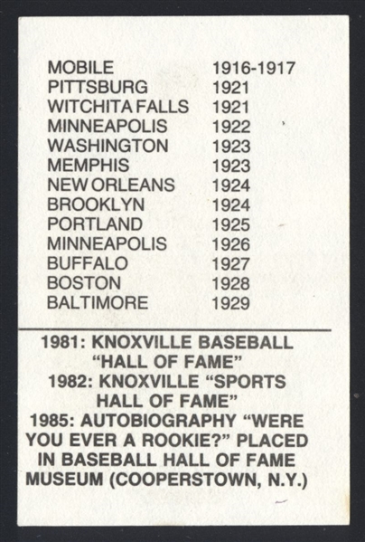 1980s Personal Auto BONNIE HOLLINGSWORTH Card SIGNED  (d.1990) Bisons