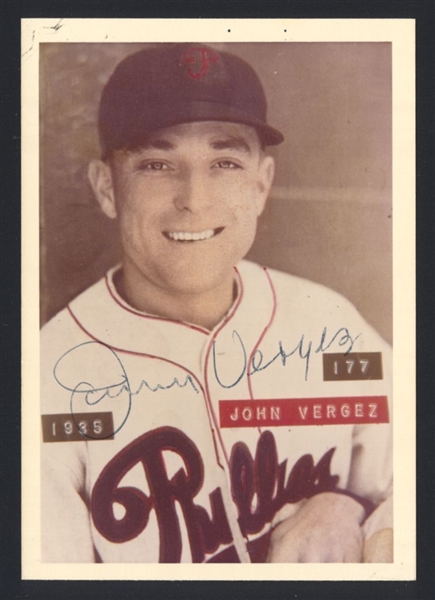 JOHNNY VERGEZ ca 1935 Philadelphia Phillies SIGNED Bra-Mac Photo #177 (d.1991)