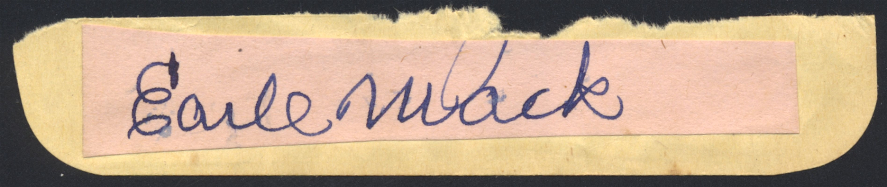 EARLE MACK SIGNED Cut Signature (d.1967) Philadelphia Athletics