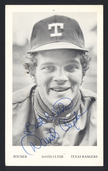 DAVID CLYDE 1973-75 Texas Rangers SIGNED Photo Postcard 