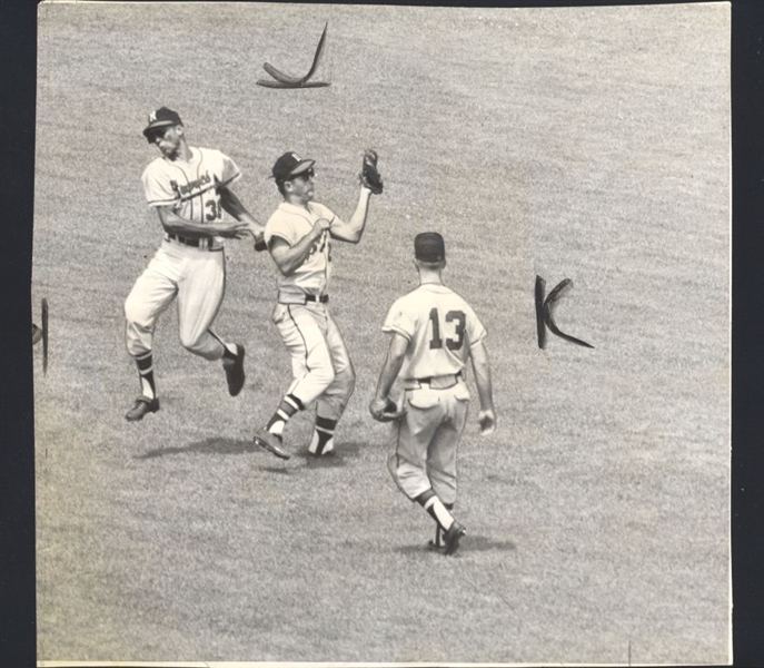 Lot of (2) 1960s Braves DENIS MENKE, BILL BRUTON & JOHNNY LOGAN Original Photos