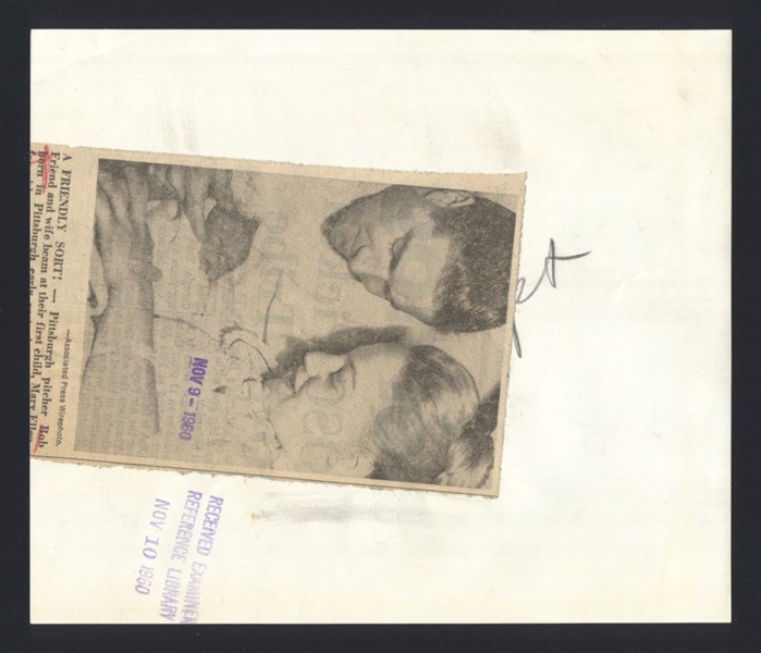 Lot of (2) 1960s Pirates BOB FRIEND, WIFE & CHILD Original News Photos