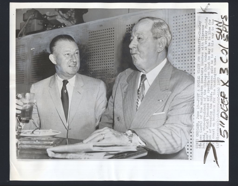 Lot of (2) 1957 CHUCK DRESSEN, PANTS ROWLAND & WALTER ALSTON News Wire Photos