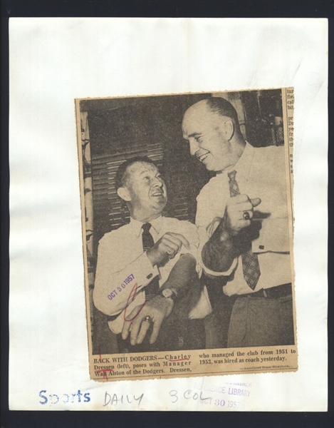 Lot of (2) 1957 CHUCK DRESSEN, PANTS ROWLAND & WALTER ALSTON News Wire Photos