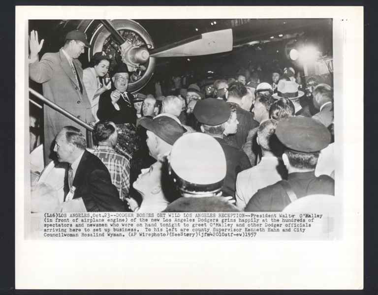 Lot (2) 1950s Dodgers WALTER O'MALLEY, WALTER ALSTON & CARL ERSKINE Wire Photos