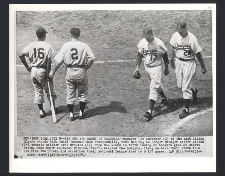 Lot (2) 1950s Dodgers WALTER O'MALLEY, WALTER ALSTON & CARL ERSKINE Wire Photos