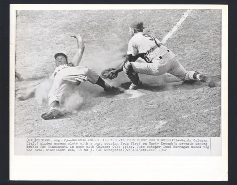 Lot of (2) 1960s Reds BOBBY ADAMS & GORDY COLEMAN Sliding News Wire Photos