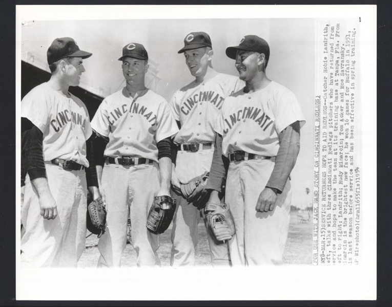 1954 Reds HOBIE LANDRITH, RUDY MINARCIN, MOE SAVRANSKY & TOM ACKER Wire Photo