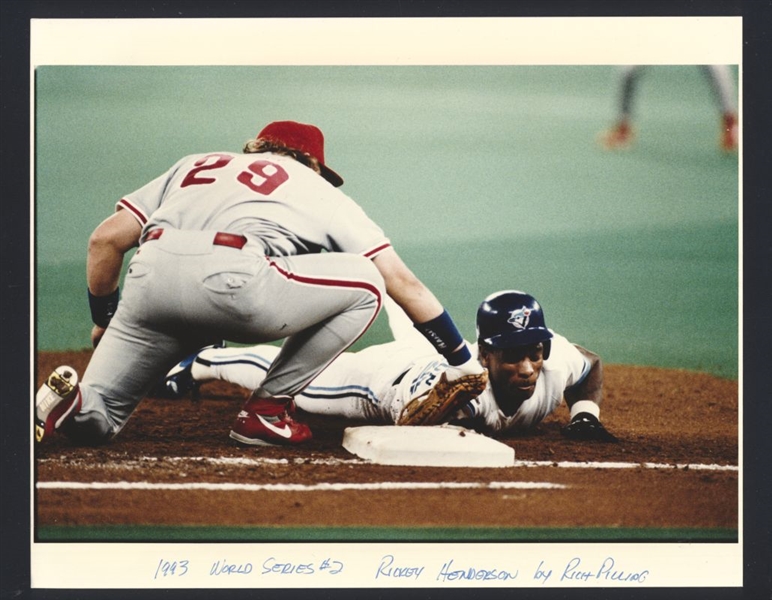 1993 WORLD SERIES Blue Jays RICKEY HENDERSON v Phillies JOHN KRUK Original Photo