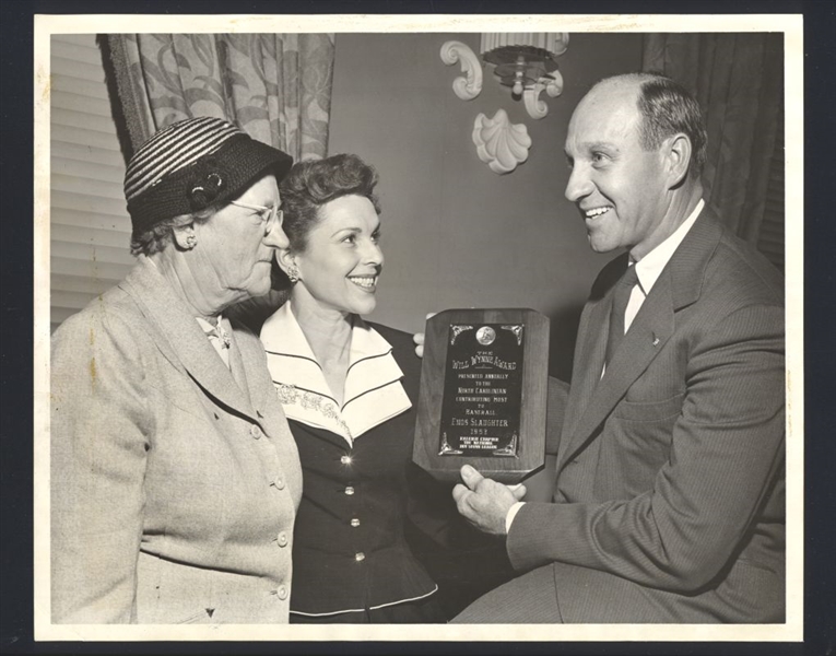 Lot of (2) 1954 Cardinals ENOS SLAUGHTER, WIFE & MOTHER Original News Photos HOF