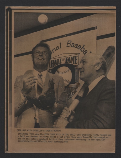 1984 Dodgers DON DRYSDALE & Twins HARMON KILLEBREW HOF Inductees News Wire Photo
